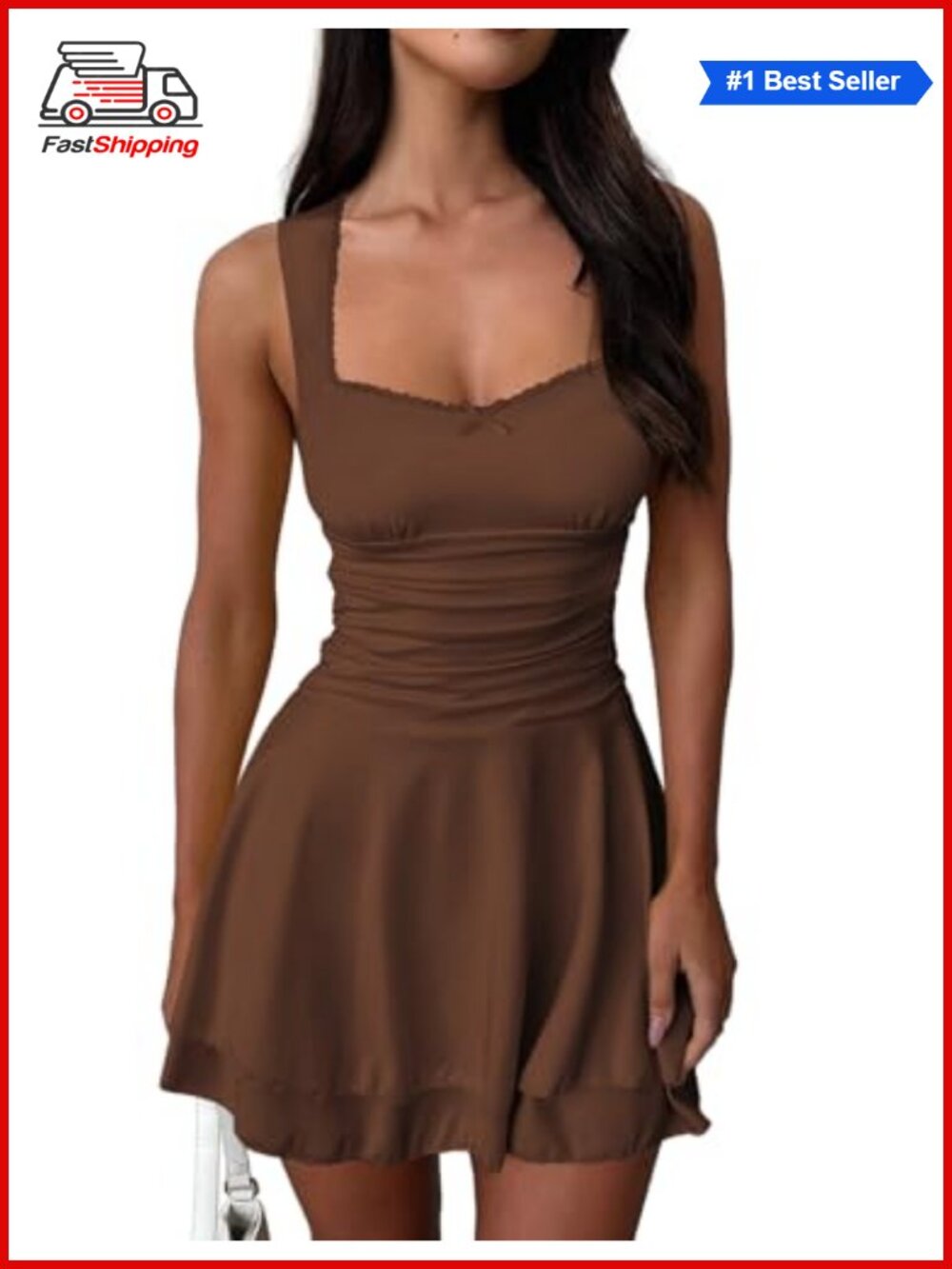 ✨MIYIEONZ Tiered Mini Dress Square Neck Sleeveless A-Line Ruched Party Club